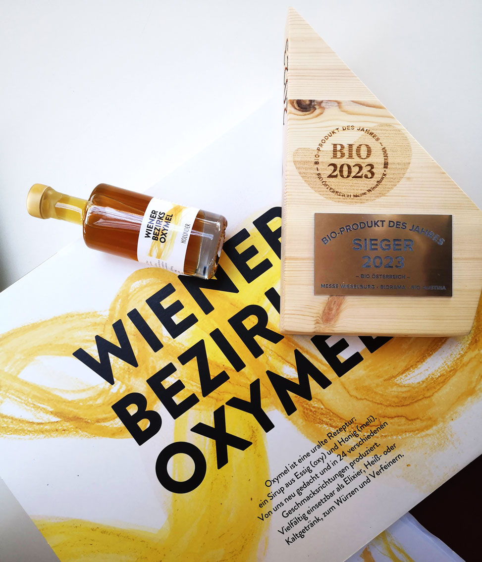Verpackungsdesign für Wiener Bezirksoxymel: preisgekröntes Wiener Bio-Produkt des Jahres 2023